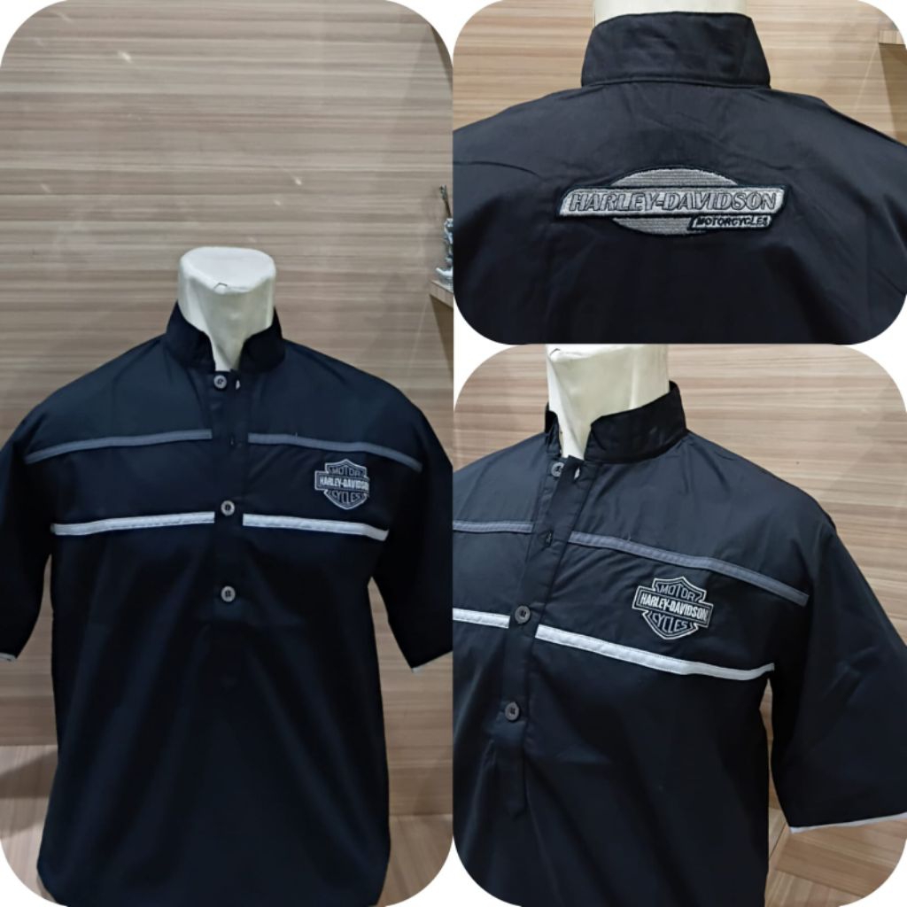 Baju Koko Harley Davidson tangan pendek pria dewasa wasa