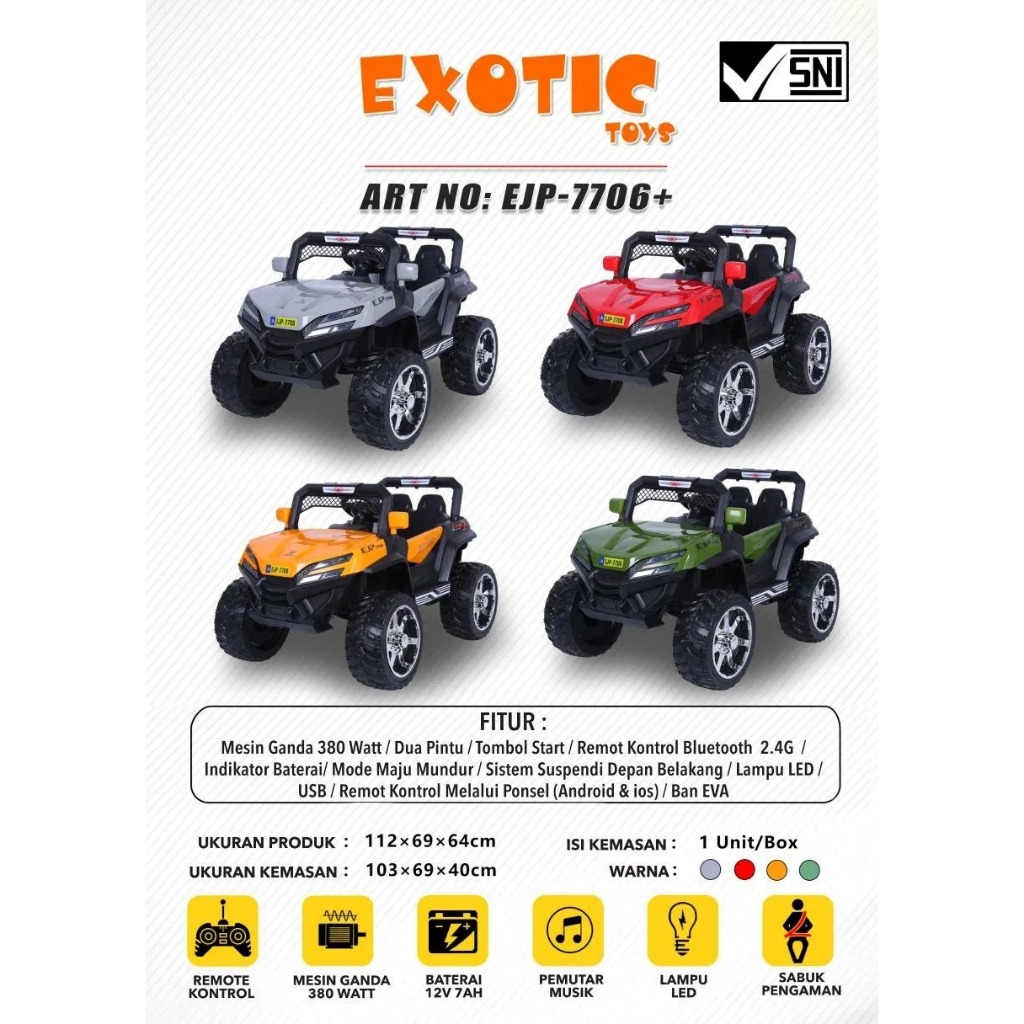 Exotic Mobil Aki Jeep EJP 7706+ Ban Karet Mainan Mobil Anak Mobilan Jeep RC Jeep Exotic EJP-7706+
