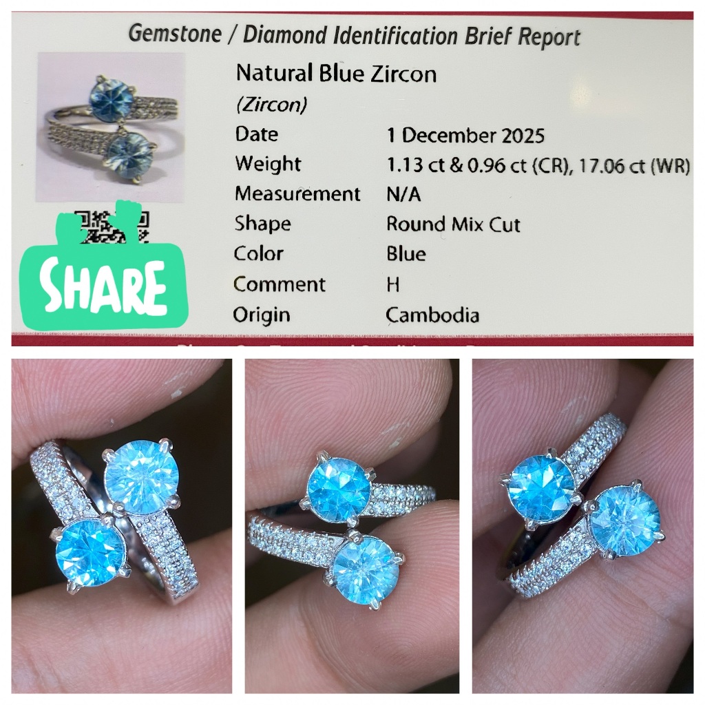 Natural Double Blue zircon adjustable Silver ring