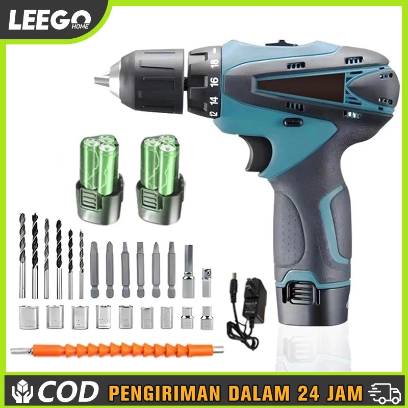 [ 100% ORI ] 12V/21V Bor Listrik Mesin Bor Baterai Tangan Cordless Drill Battery Bor Baterai Lithium
