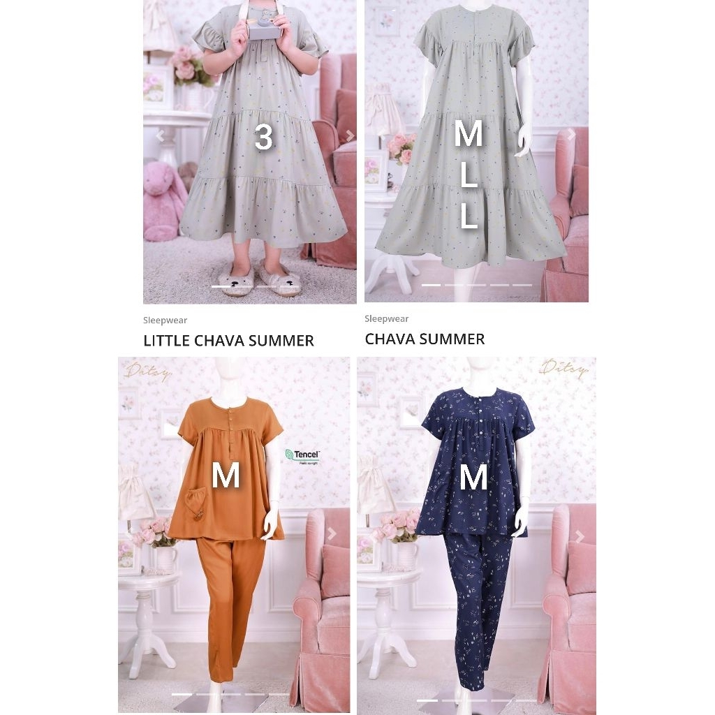 ditsy official desember , chava summer , little chava summer 3,  clea pajamas M , tencel prive terac