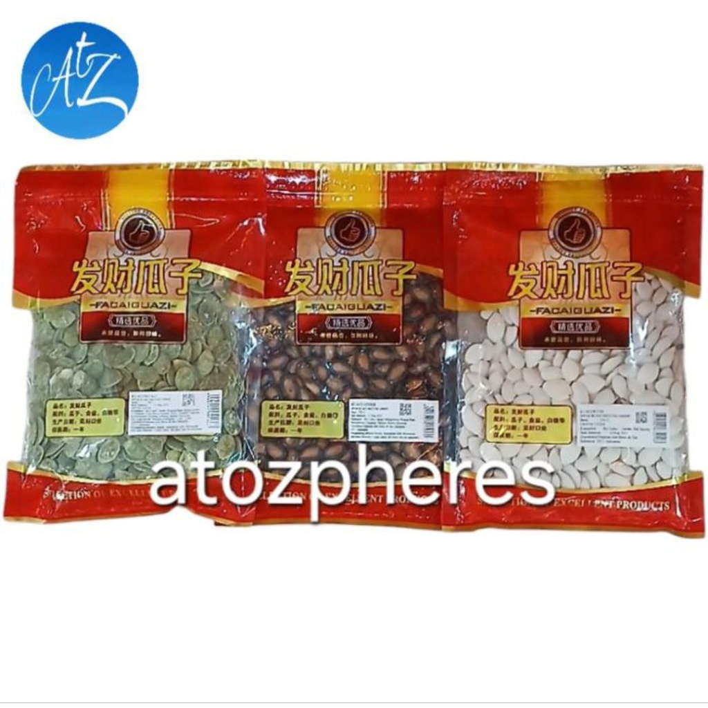 Cemilan snek makanan ringan khas imlek sincia biji kuaci kwaci hitam putih teh hijau FACAIGUAZI FA C