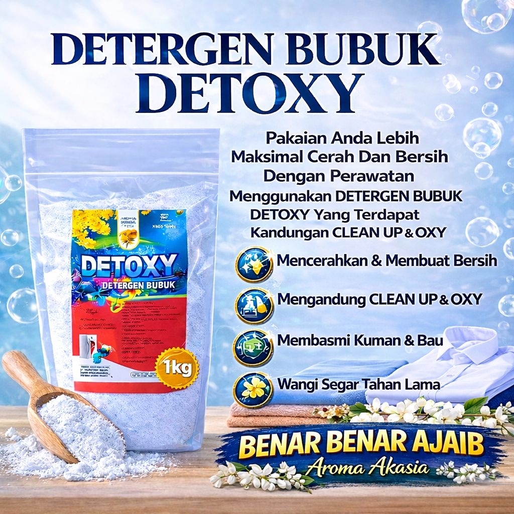Detergen Bubuk Detoxy - Lebih Ampuh Menghilangkan Segala Noda di Pakaian - 1kg By YPL