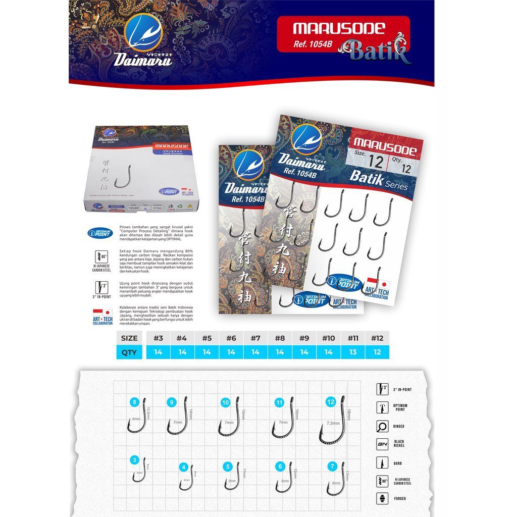 Mata pancing batik Daimaru Series 1054 Marusode Carbon Tajam hook