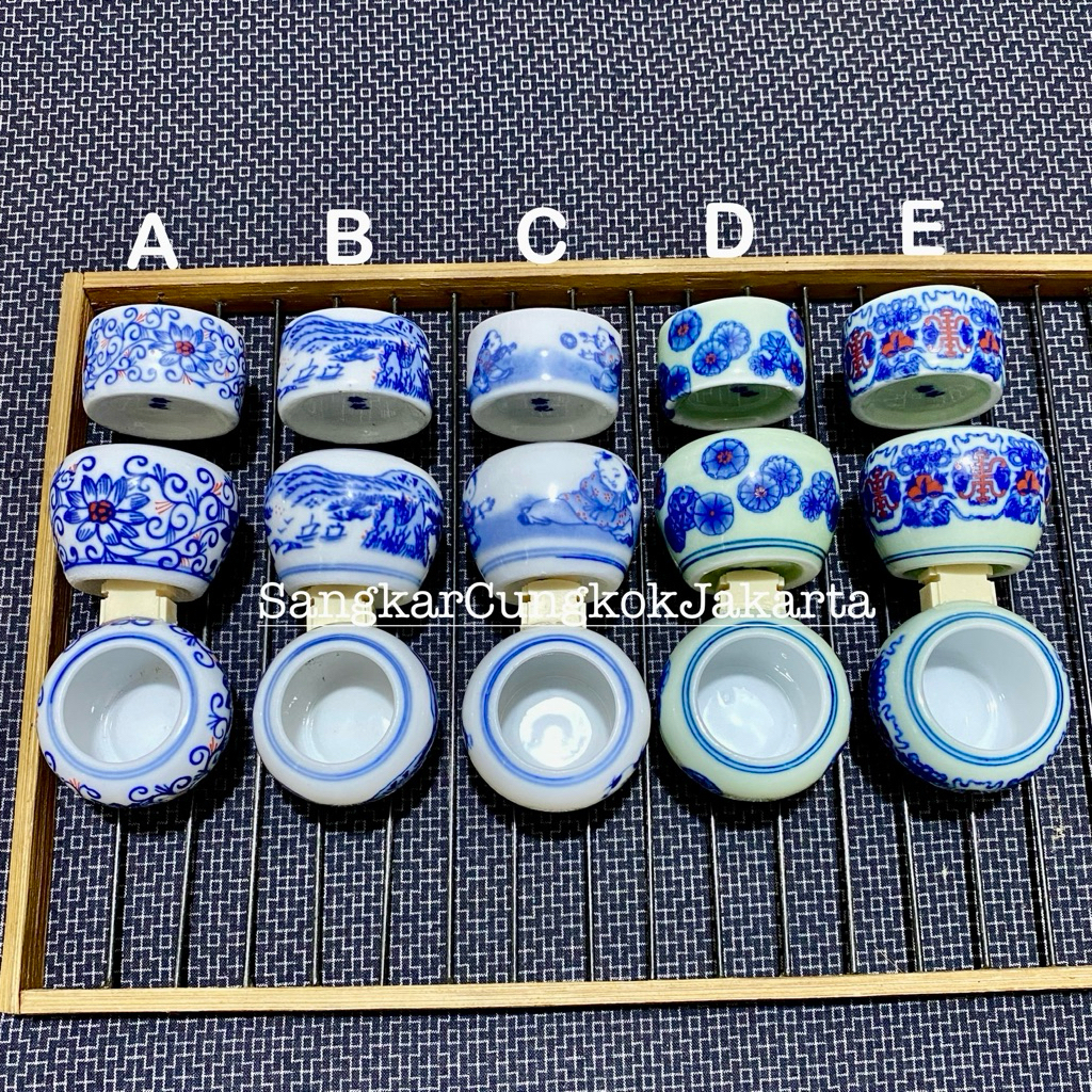 Cepuk Keramik Lukis Burung Sedang Tieumi Kenari Ciblek Ori Cungkok Set 3pcs