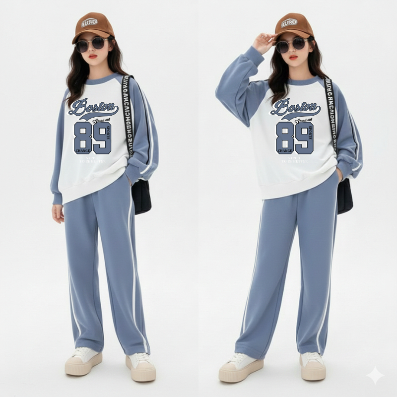 Setelan new Anak Perempuan MOTIF BOSTON 89 style untuk usia 3-14 tahun