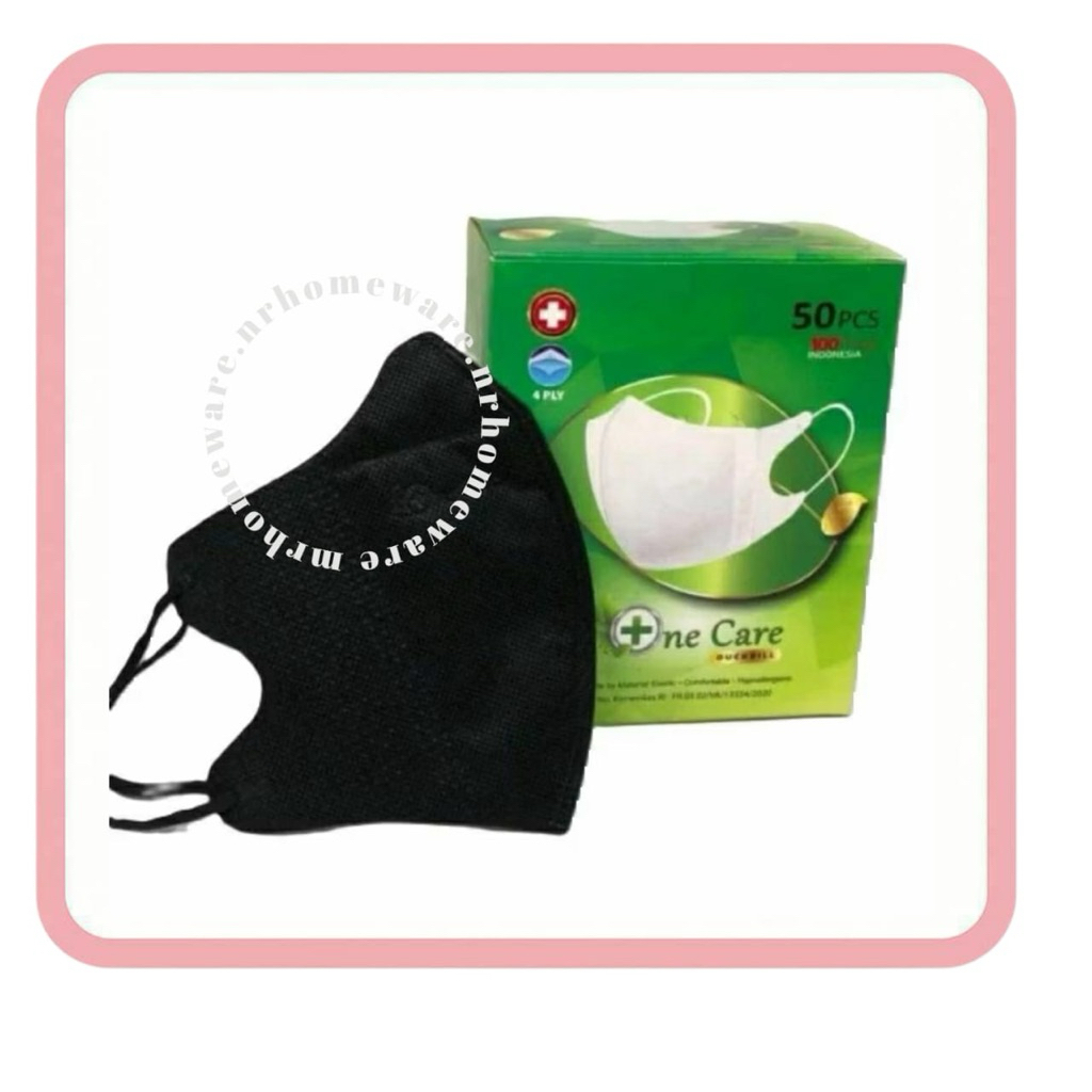 NR Homeware One Care Masker Duckbill One Care Embos Hitam Putih Isi 50 Pcs Gratis Ongkir