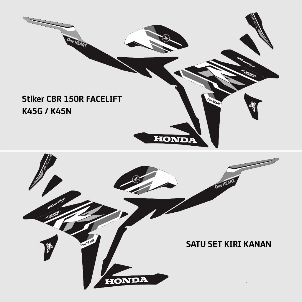 STRIPING CBR 150 R FACELIFT K45G K45N TRI COLOR BLACK / STIKER VINYL ANTI GORES