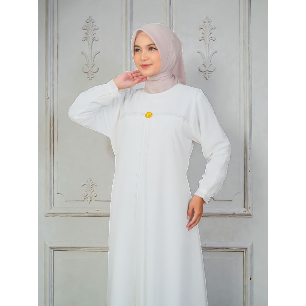 Gamis Polos Putih Tulang Elfiraza | Ceruty Babydoll Premium | Elegan Mewah