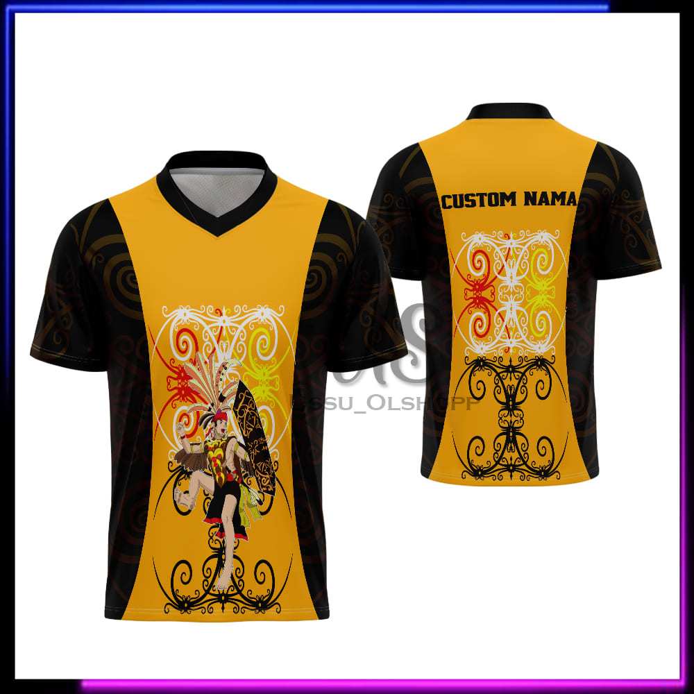 Baju Batik Dayak Kaos Pria Motif Batik Dayak Kalimantan Custom Nama
