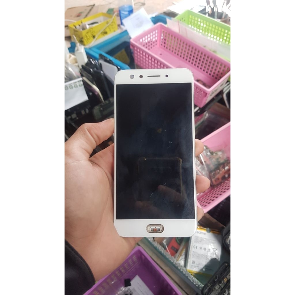 LCD+FRAME TOUCHSCREEN OPPO F3 FUNGSI NORMAL SENTUHAN LANCAR MINUS NYA ADA BERCAK PUTIH KECIL DI BAWA