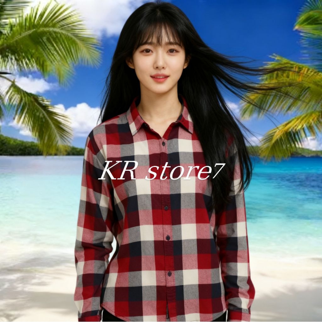 Kemeja Flanel Merah Lengan Panjang Atasan Pria Wanita