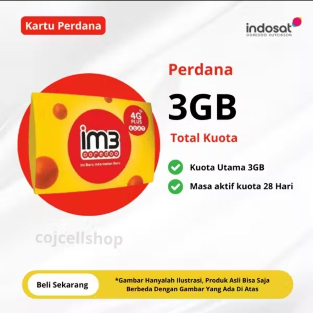 Kartu Perdana Indosat IM3 3GB dan Voucher kosongan im3