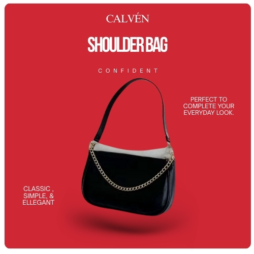 Tas Wanita Shoulder Bag Hitam Elegan dengan Rantai Emas – Simple & Stylish | Tas Wanita Murah