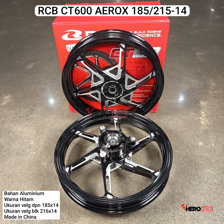 RCB CT600 VELG MOTOR AEROX 185/215 RING 14 VELEG WARNA HITAM; BIRU; UNGU ALLOY CNC PELEG RACING BOY