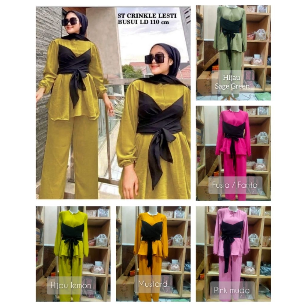 Setelan Lesti Wanita Crinkle Airflow One Set Premium Viral