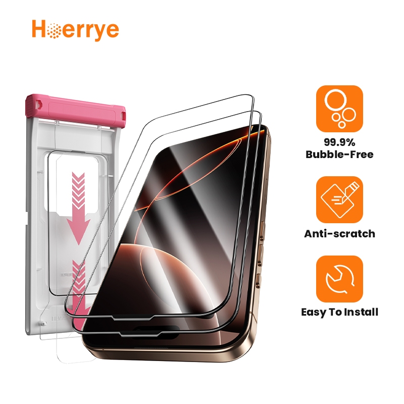 Hoerrye Clear Tempered Glass iPhone 17 16 15 14 13 12 11 XR Anti Gores Kaca Bening Pelindung Layar