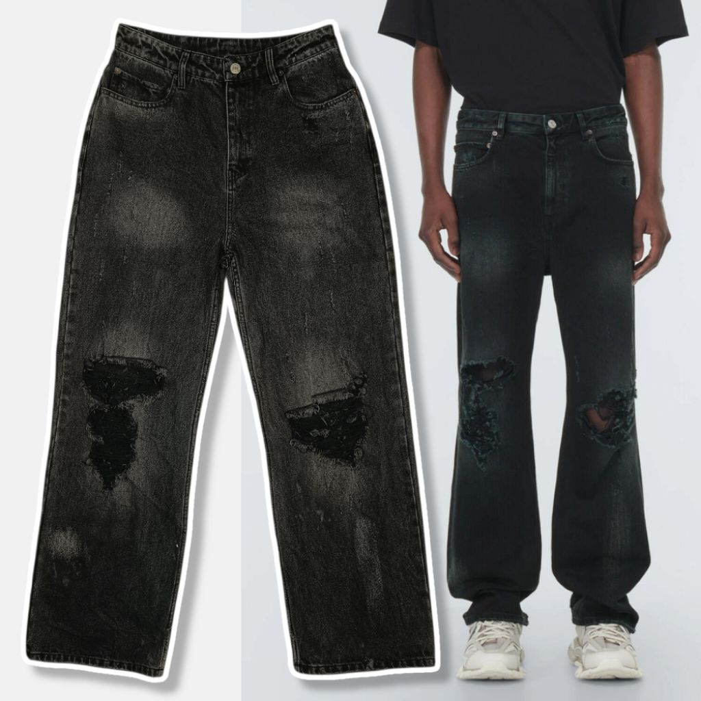 Balenciaga Distressed Black Wash Straight Jeans