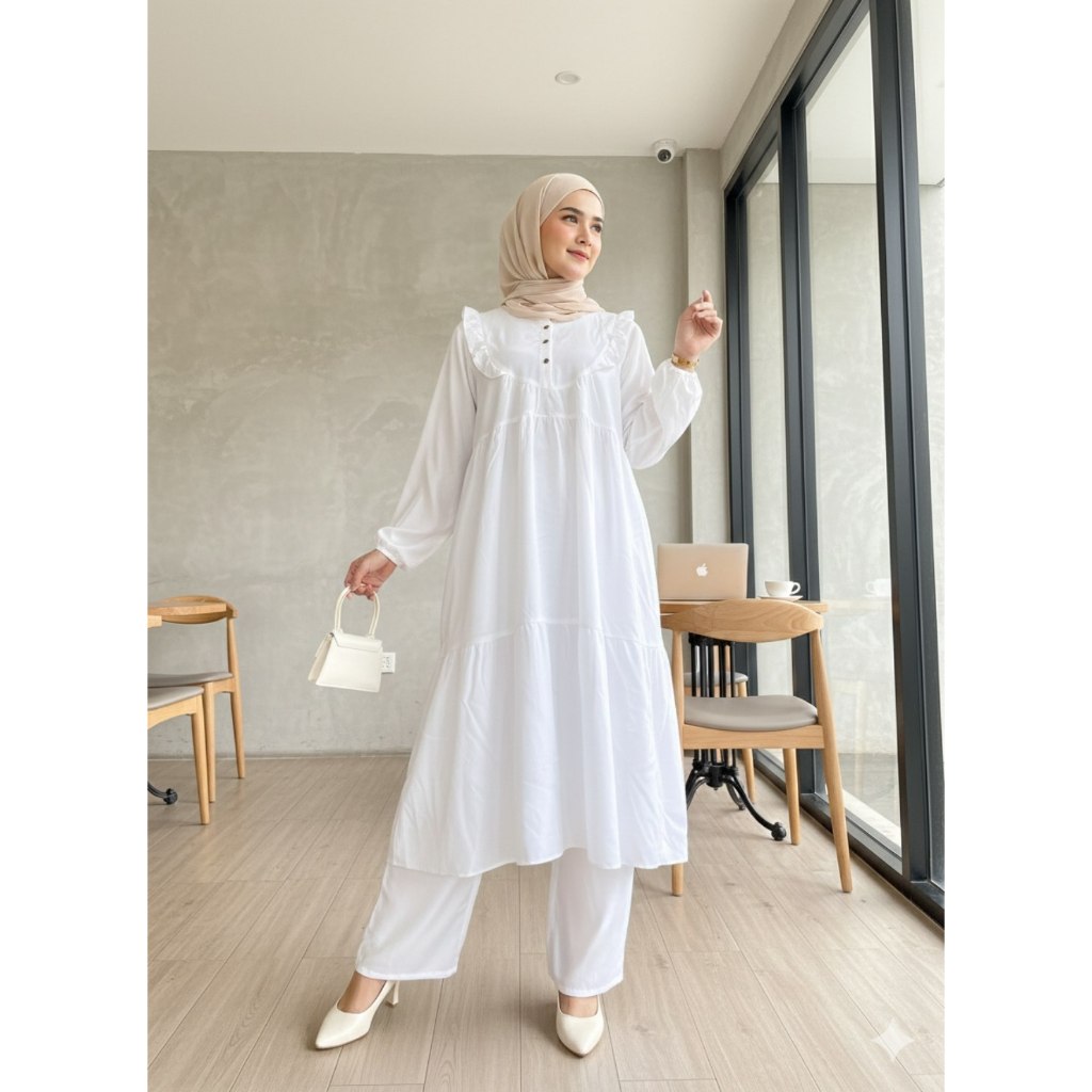 Setelan Oneset Long Tunik Polos Rayon Diamond LD 120 Premium Busui Freindly Resleting Jumbo