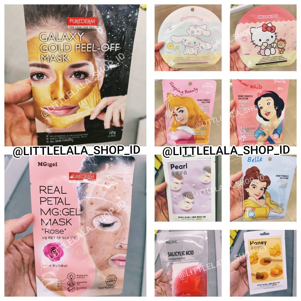 Masker Wajah Sheet Mask Wajah Mix Disney, Hello Kitty | Skincare Korea Sheet Mask Galaxy Silver Gold