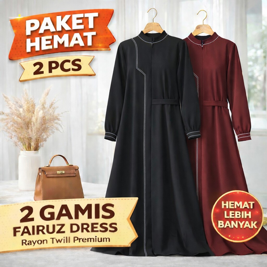 Paket Best Seller 2 Gamis Wanita - Rayon Twill Premium Jumbo LD 120 - PB 135cm Paling Laris - Klok L