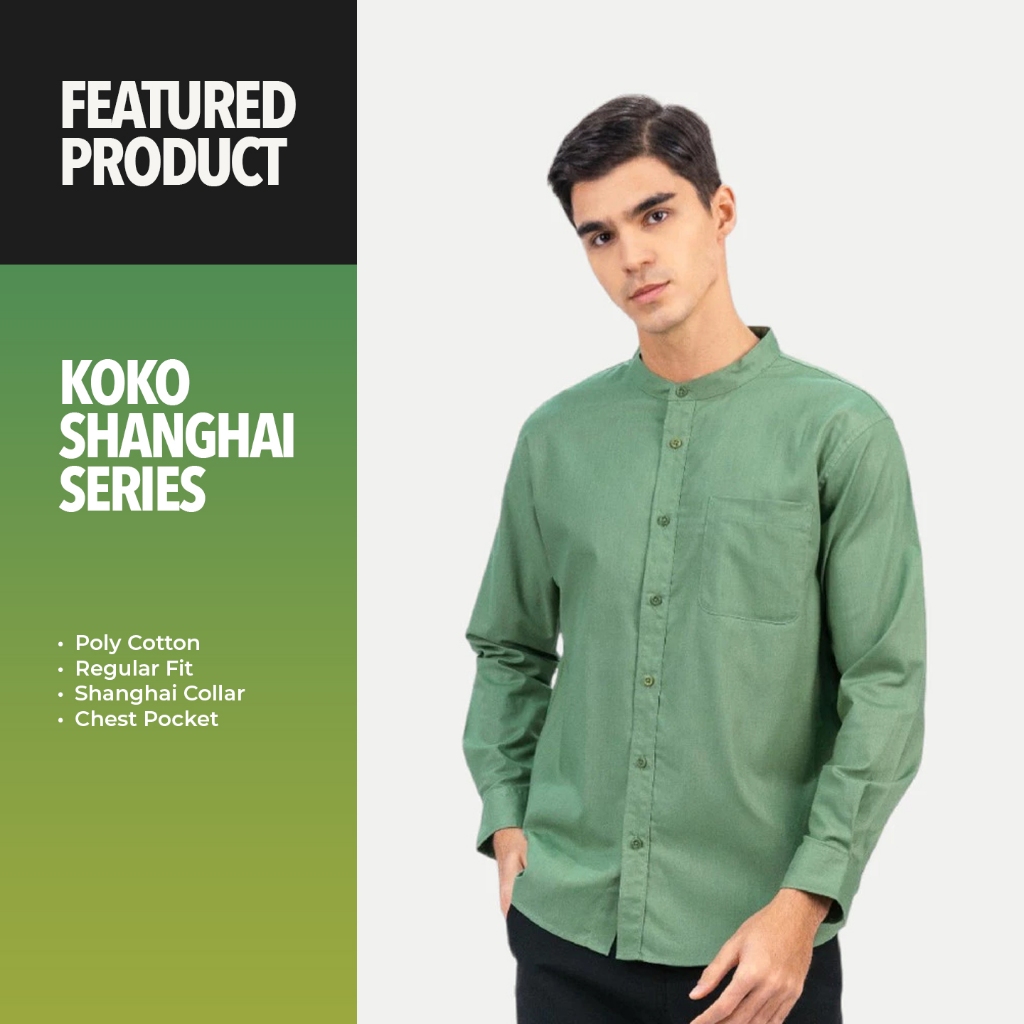 Erigo Shanghai Long Sleeve Basic Fairuz Sage Green - Kemeja Koko Lengan Panjang Unisex