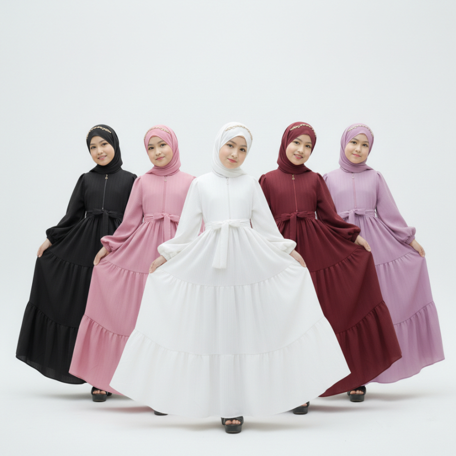 PAKET HEMAT 3 PCS Hanum Dress Susun Homey Ruffle Katun Rayon - Gamis Anak Lady Crush Lebaran 2026