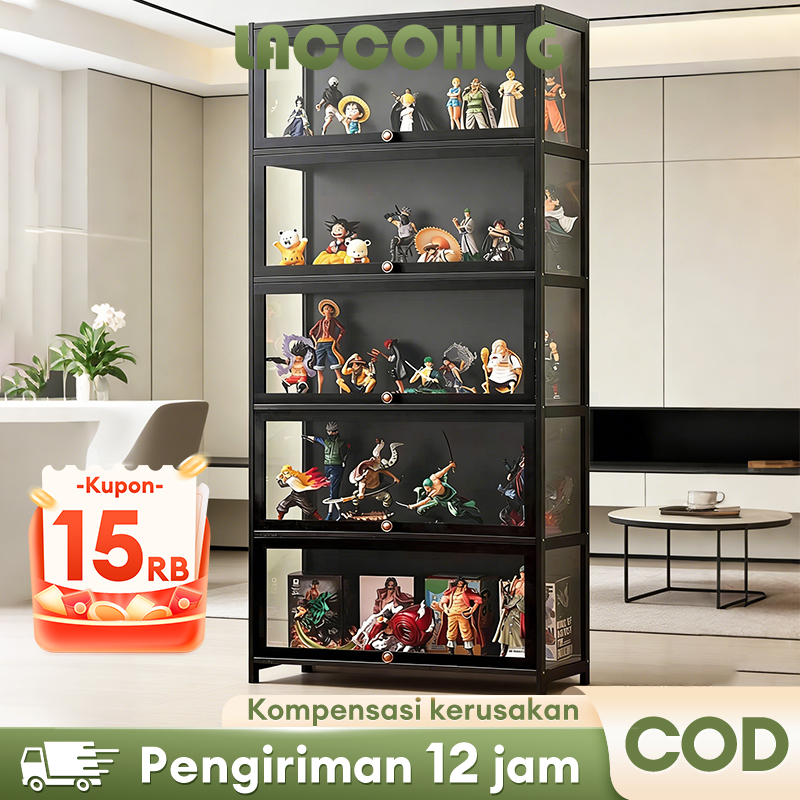 Laccohug Lemari Pajangan Transparan Tiga Sisi Dengan Kunci  Lemari Penyimpanan Kaca Akrilik