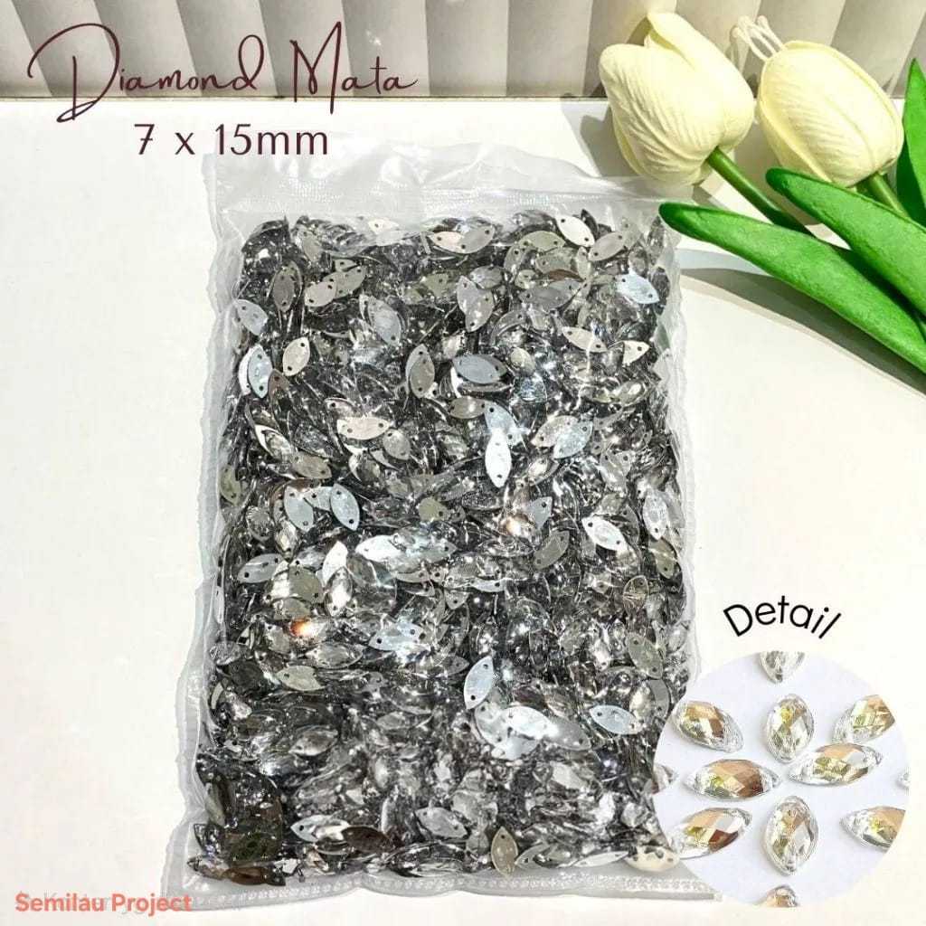 Payet Diamond Tempel 7x15mm Mote Daun Permata Kilau Mata Lancip