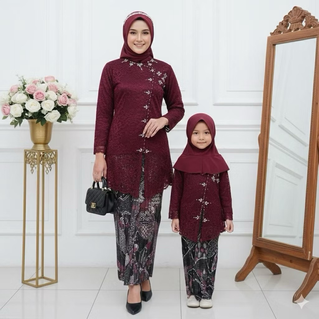 FR Kebaya01/Stelan kebaya Janggan brukat couple ibu dan anak/kebaya couple pesta ibu dan anak/kebaya