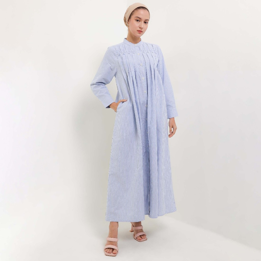 MFMW Jannat Dress gamis Biru Motif Salur