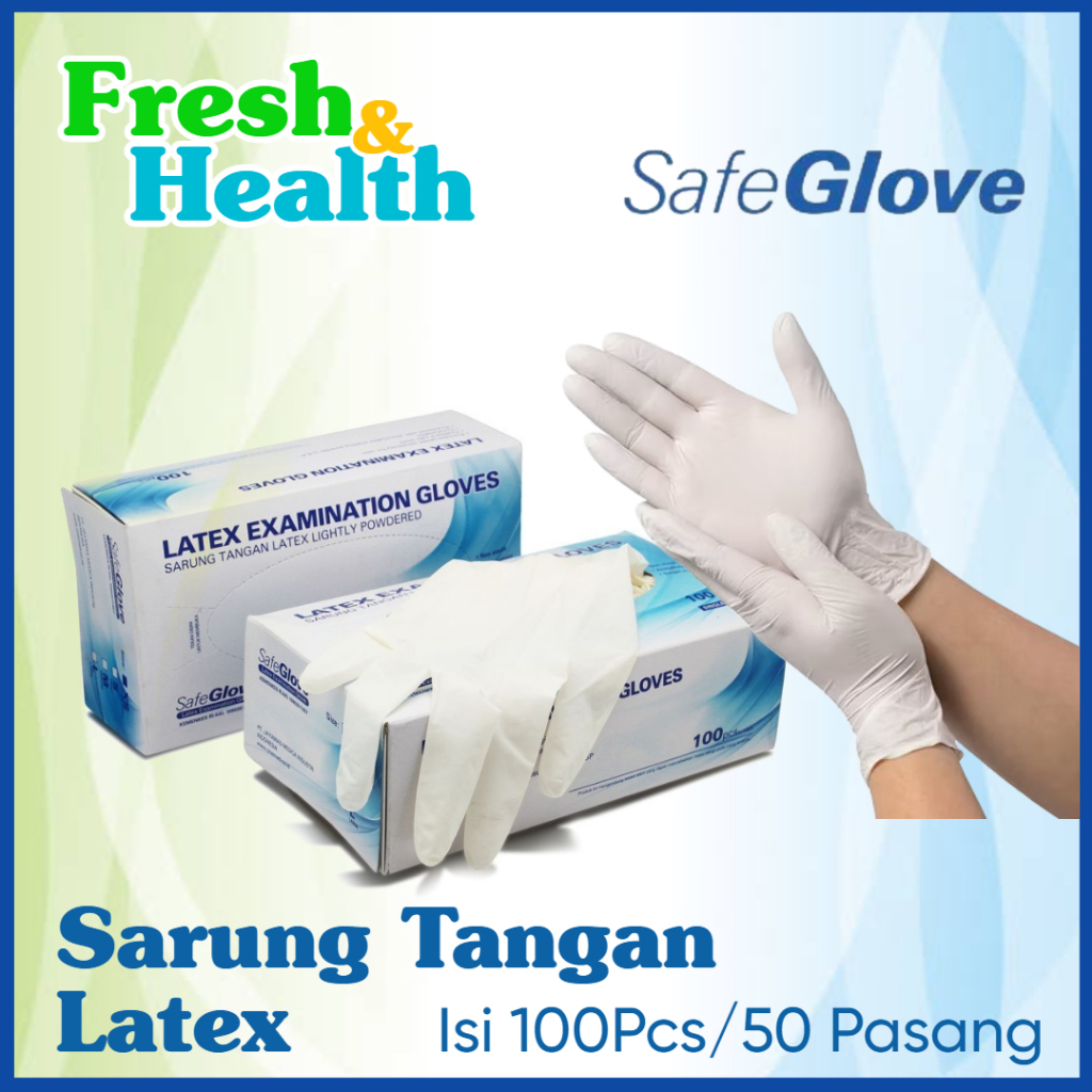 ONEMED SAFEGLOVE SARUNG TANGAN LATEX MEDIS POWDERED SAFE GLOVE Onemed Safeglove 1 BOX Isi 100Pcs