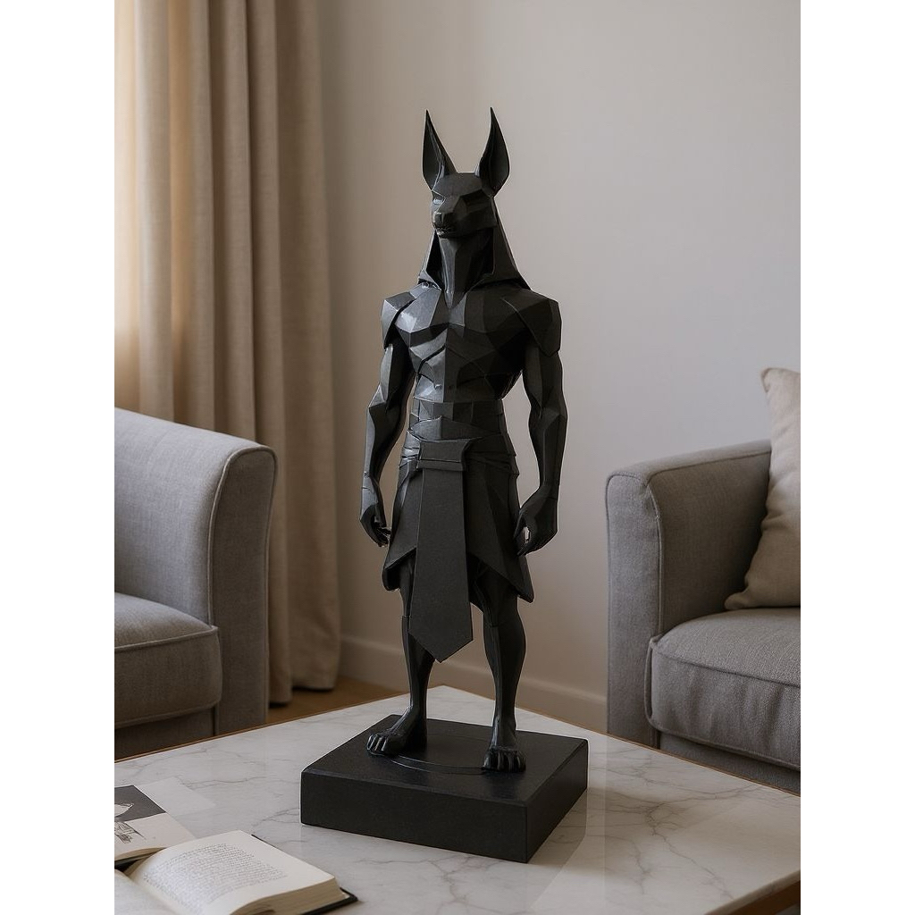 Patung Anubis Minimalist Low Poly - Dekorasi Meja Kerja Aesthetic - Pajangan Mitologi Mesir Modern -