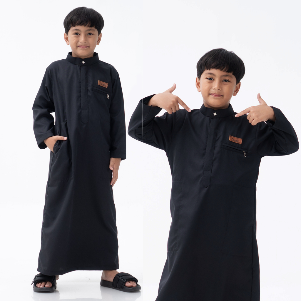 Baju Koko Anak Laki Laki | Jubah Anak Laki Laki Premium 5 - 12 Tahun Warna Hitam Bahan Katun Adem