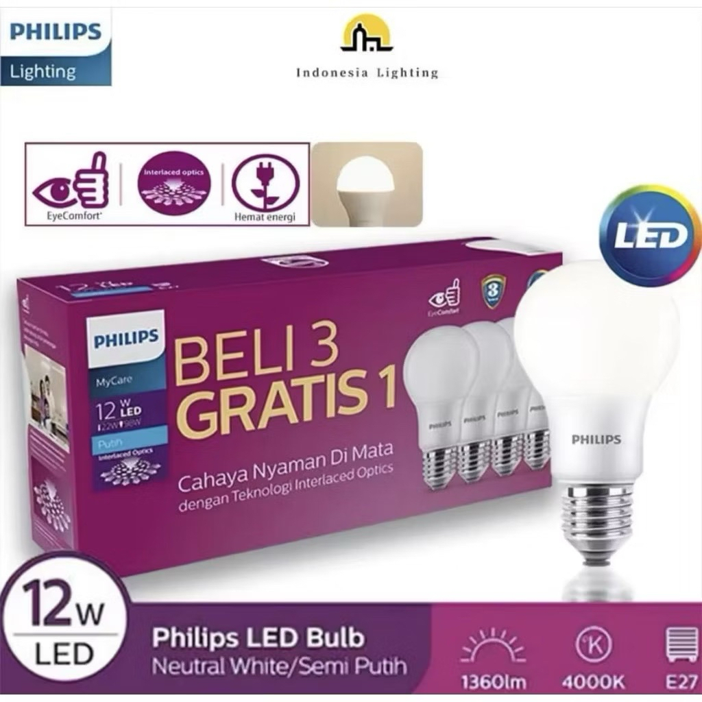 LAMPU PHILIP BELI 3 GRATIS 1 LAMPU LED 12WATT