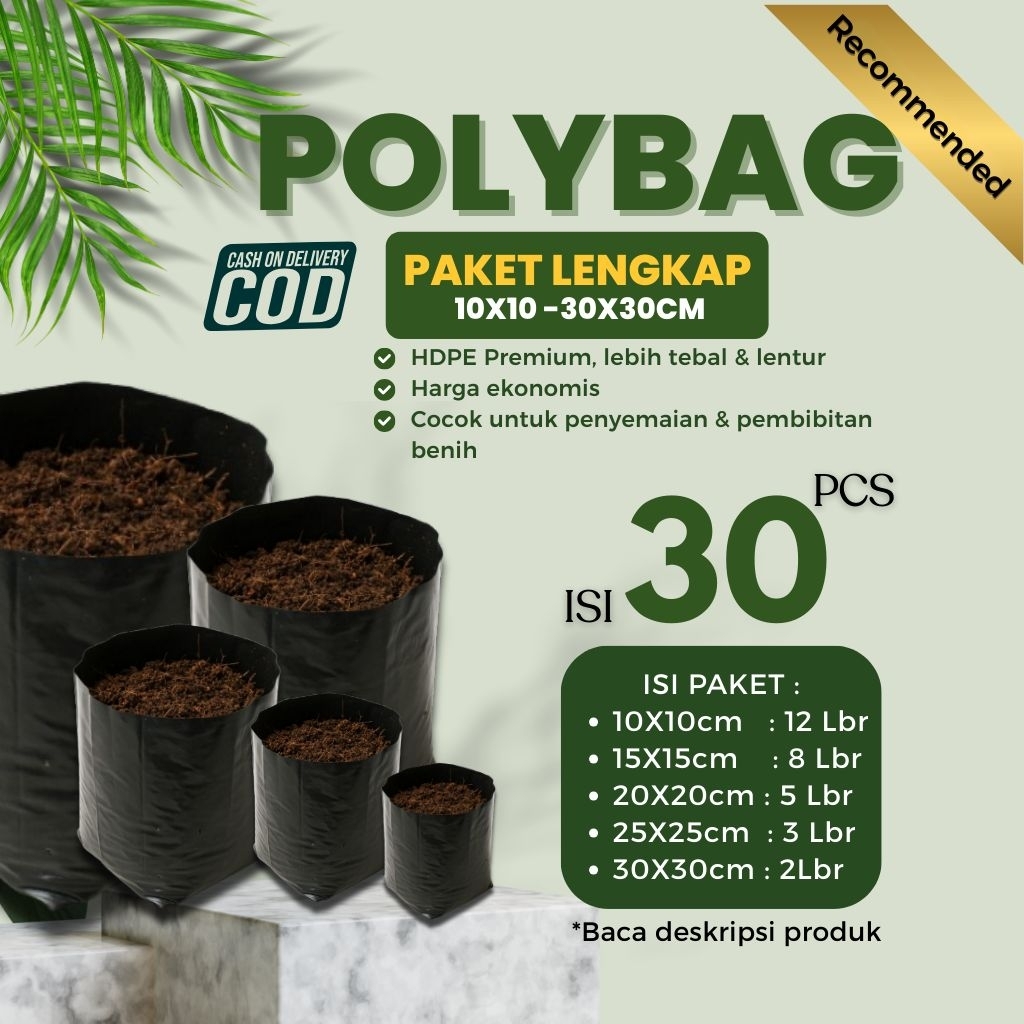 Polybag Tanaman Mix Campur Ukuran 10x10 - 30x30 Isi 30 Lbr | Polibag Pot Plastik Semai Pemula Grosir