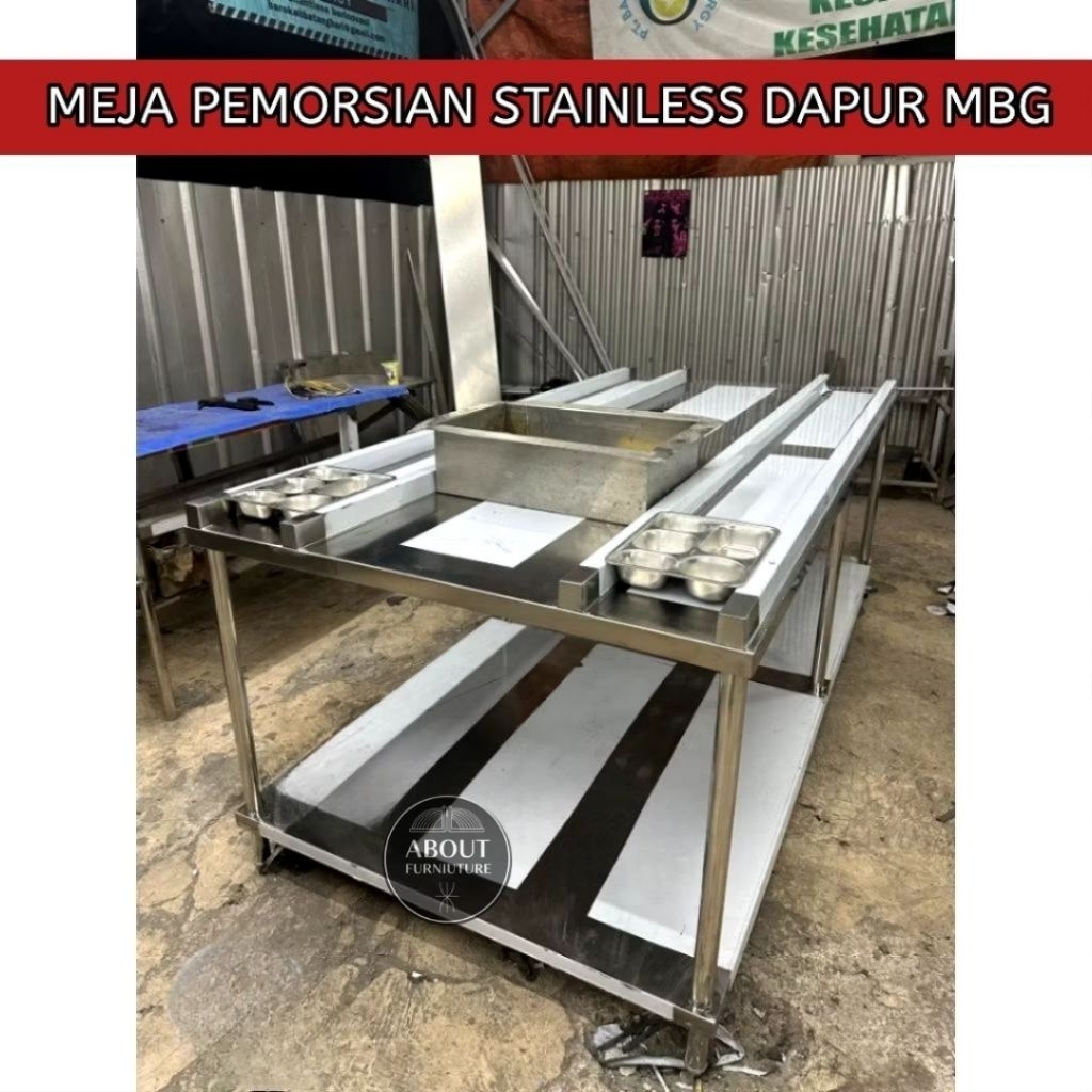 Meja pemorsian stainless 201 / Meja pemorsian dapur MBG