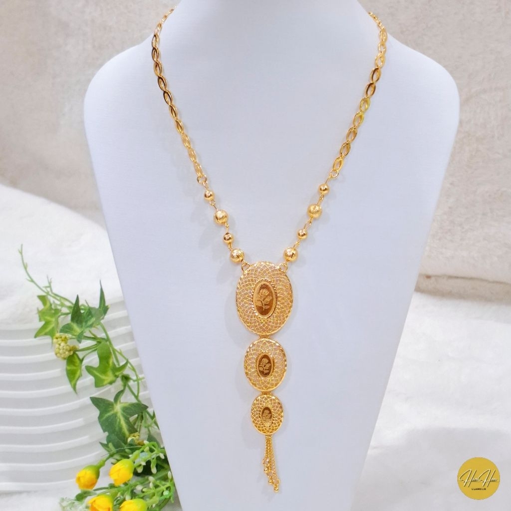 HanHan Glamour-(Beli 2 Bonus 1 Random)Kalung Dubai Koye Model Oval Ukir Bunga Warna 24k Kualitas Pre