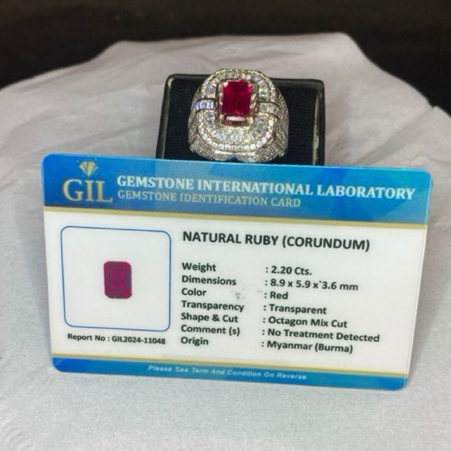 cincin batu permata ruby Burma no heat bermemo ring perak micro seting teper 925
