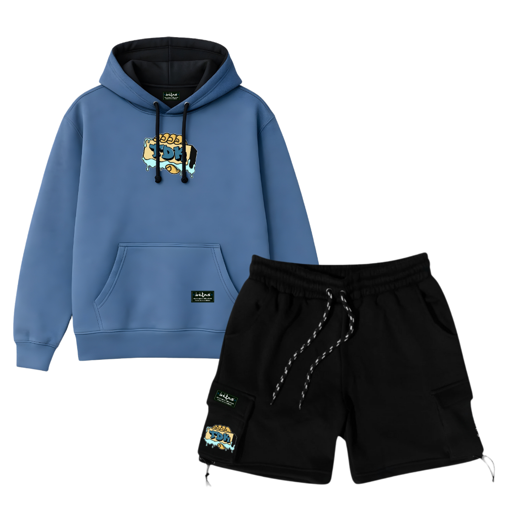 VCTRS One Set Hoodie Celana Pendek Hitam Terbaru Viral Pria Wanita Fleece 280 Gsm Hoodie Skena Terba