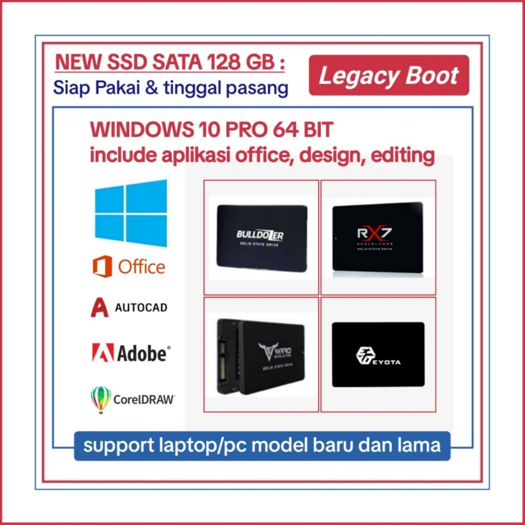 SIAP PAKAI | NEW SSD SATA 128GB WINDOWS 10 & APLIKASI | BOOT LEGACY [MBR]