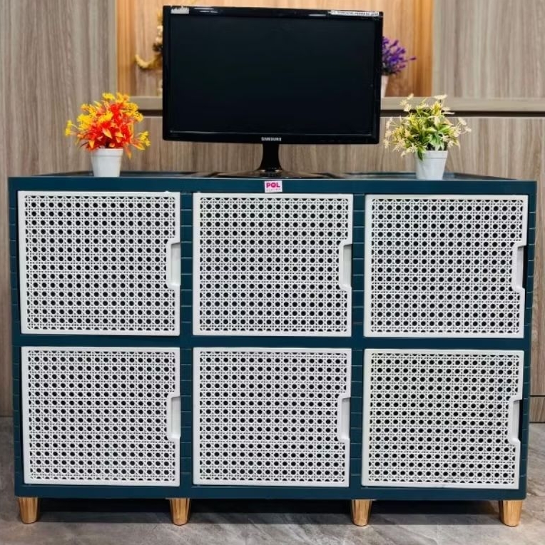 Rak tv minimalis motif Rotan 3 pintu susun 2 rak tv plastik