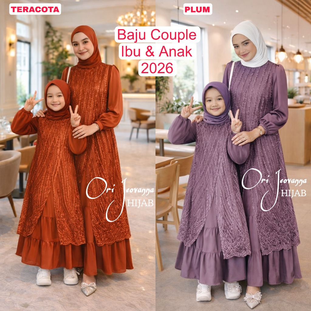 FUJI GAMIS COUPLE IBU ANAK / DRESS COUPEL IBU ANAK / GAUN ANAK BROKAT / GAMIS COUPEL TERACOTA