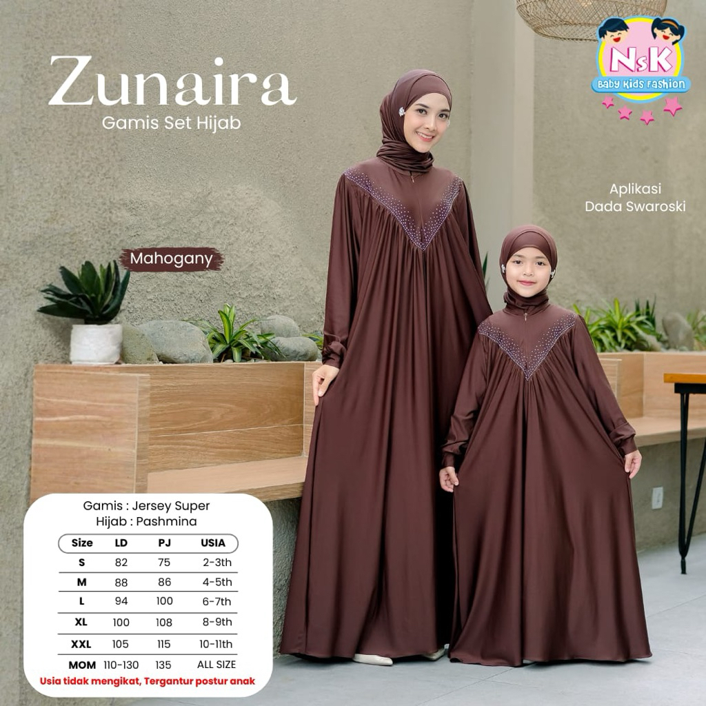 COUPLE IBU DAN ANAK ZUNAIRA GAMIS SET HIJAB LEBARAN