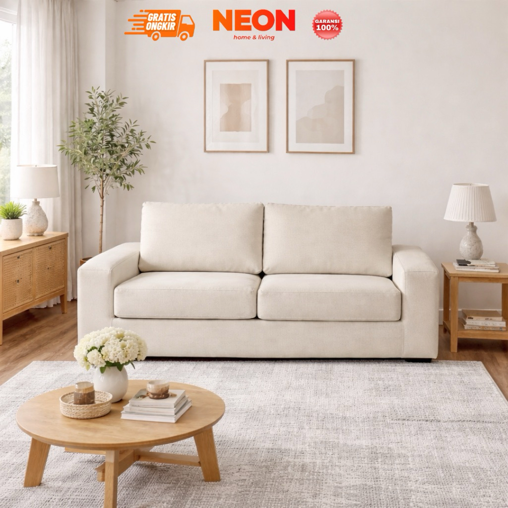 NEON Sofa Luno | Sofa 2 Seater Scandinavian | Kursi Sofa Ruang Tamu Minimalis Modern 2 Dudukan Kain