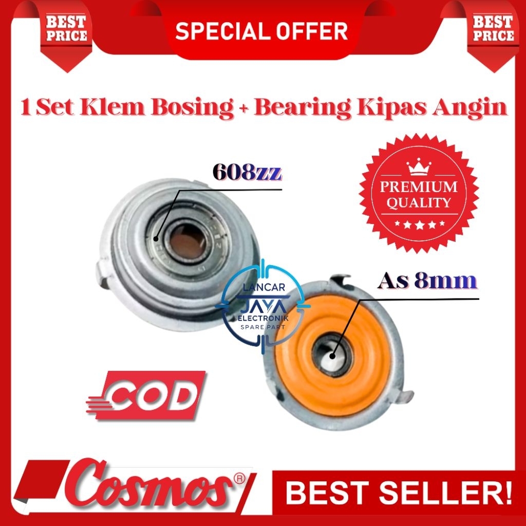1 Set Klem As Bosing + Bearing Kipas Angin Cosmos Lubang As 8mm – Sparepart Kipas Angin Cosmos Terba