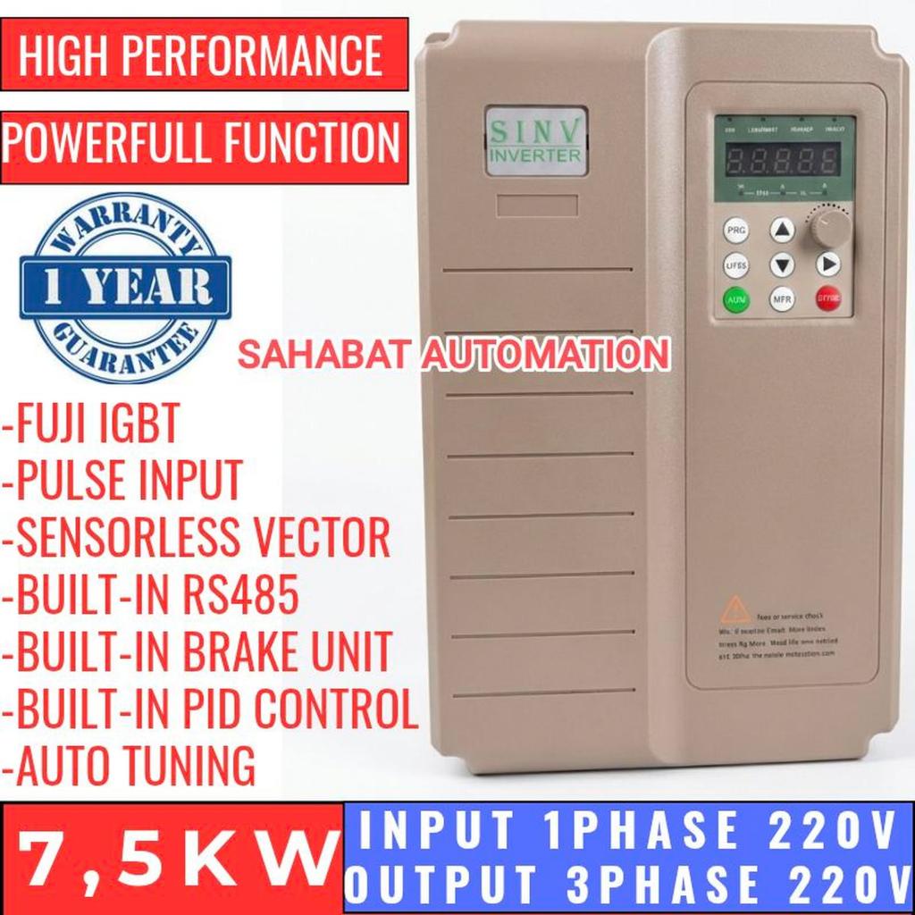 Inverter 1 Phase ke 3 Phase 7,5 KW 220V 10HP Inverter Input 1 phase 220V Output 3 phase 220V Inverte