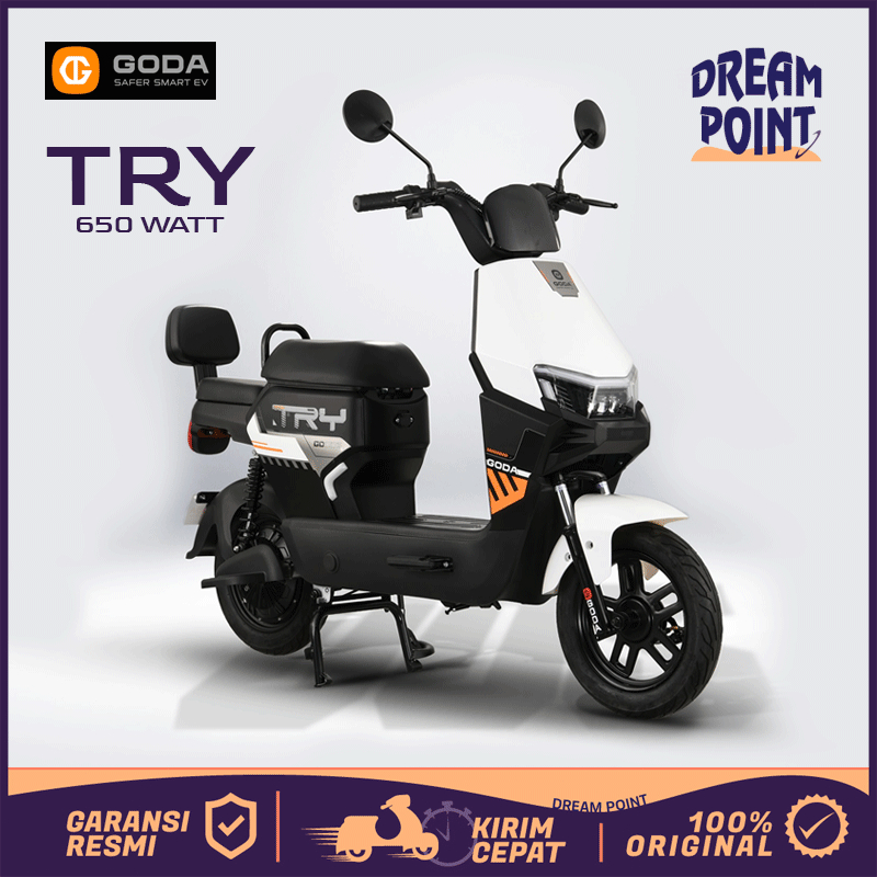 Sepeda Listrik GODA TRY 600Watt Terbaru 2025 Lucu Anti Air Bagasi Sepedah Dewasa 3 Jutaan Garansi