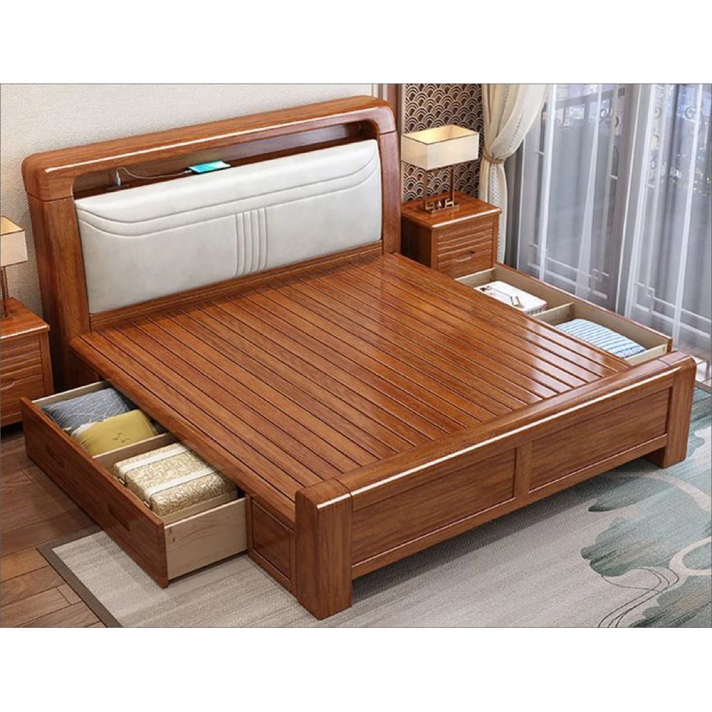 Dipan laci klasik mewah ranjang kayu jati tebal