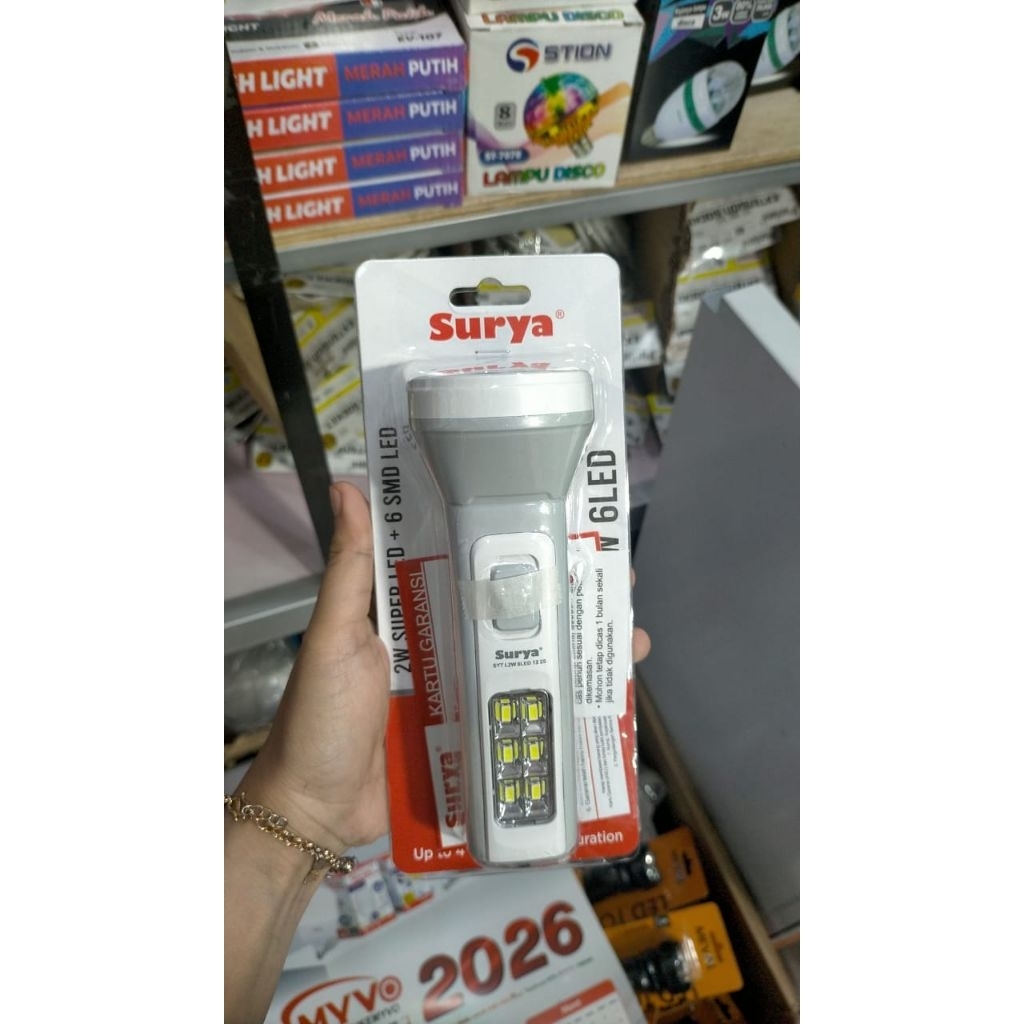 SENTER CAS SURYA  SYT L2W SUPER LED + 6 SMD LED SENTER TANGAN SURYA CAS